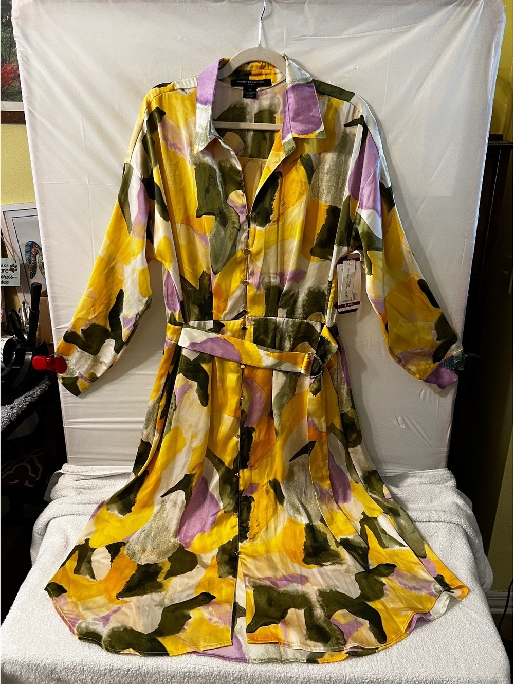 French Connection Abstract Print Long Shirt Dress XL NWT